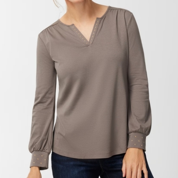 Chico's Notch Neek knit Studded top - Picture 8 of 9